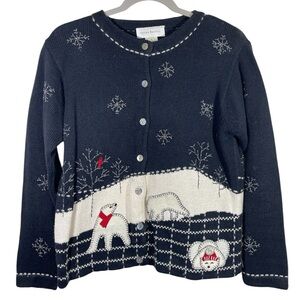 Susan Bristol Hand Embroidered Polar Bear Holiday Christmas  Sweater Size S